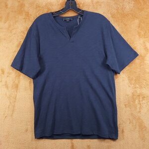 VINCE Shirt Mens Small Navy Pullover Split Neck 100% Cotton Slub Tee $95
